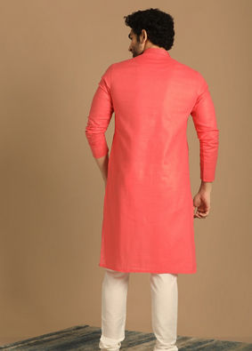 Rani Pink Cotton Blend Kurta Pajama image number 3